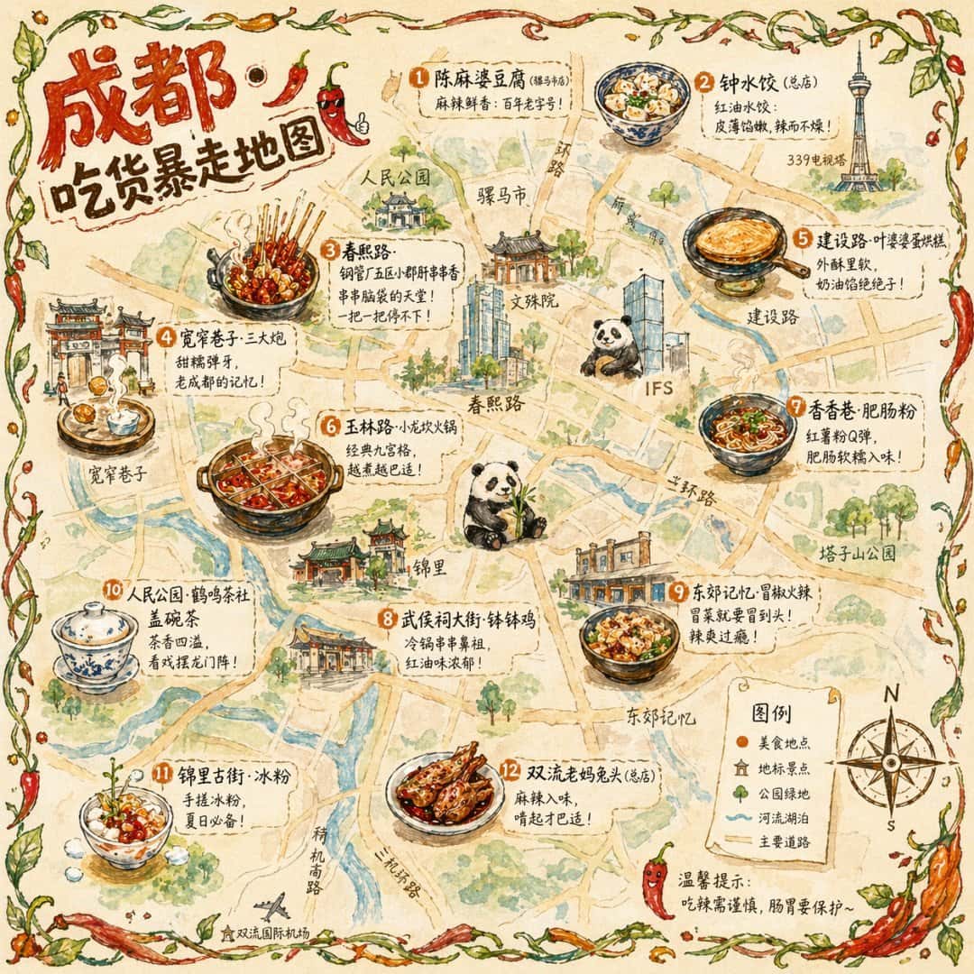 手绘风旅行美食地图