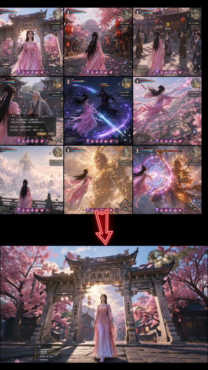 3x3 storyboard grid generated before Seedance 2 animation